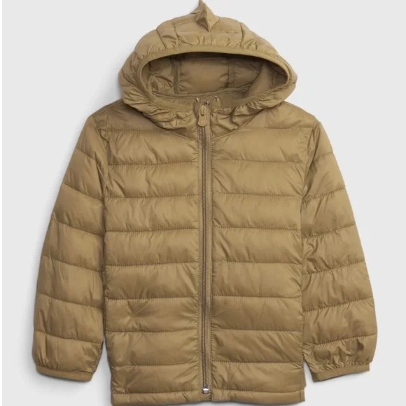 4T 5T Baby Gap Kids boys dinosaur Primaloft lightweight puffer jacket coat tan - Picture 1 of 10